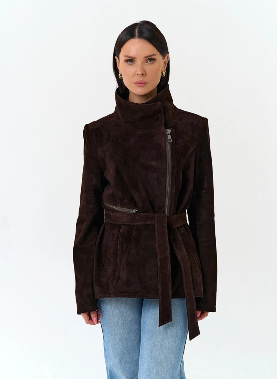 Женская куртка из натуральной замши с поясом