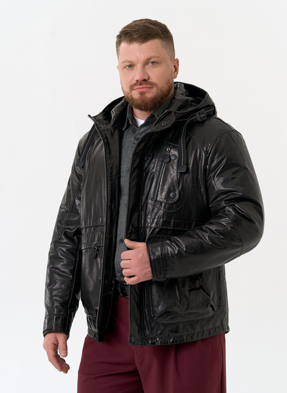 Мужская куртка из натуральной кожи с капюшоном