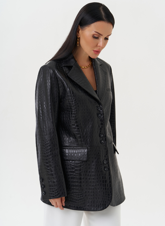 Жакет из натуральной кожи черного цвета