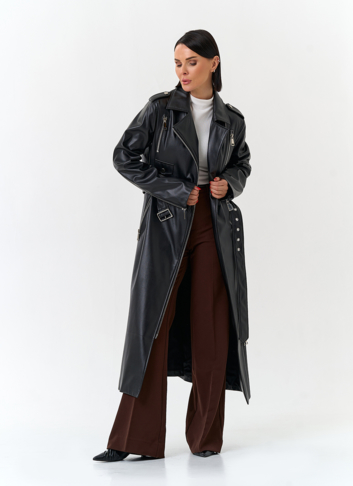 Женский длинный плащ из эко кожи 