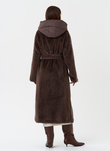 Комбинированное пальто на утеплении с капюшоном