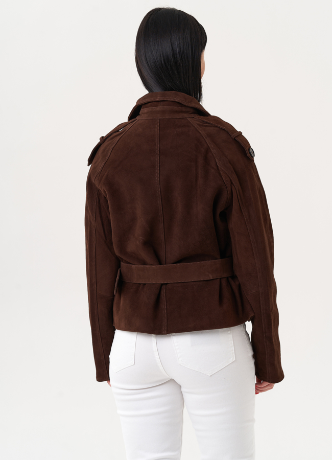 Женская куртка из замши с ремнем модель № 27195 универмаг малина