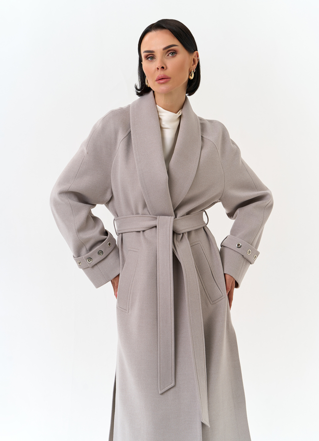 Женское длинное пальто с поясом модель № 32852 универмаг малина