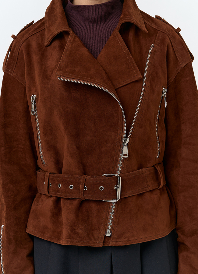 Куртка из натуральной замши с поясом модель № 29926 универмаг малина