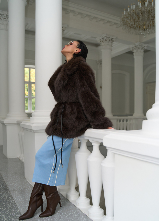 Женская шуба из эко меха с английским воротником модель № 31260 в рассрочку