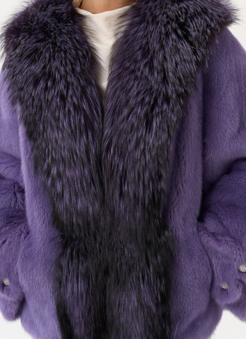 Шуба из норки с отделкой из меха чернобурки