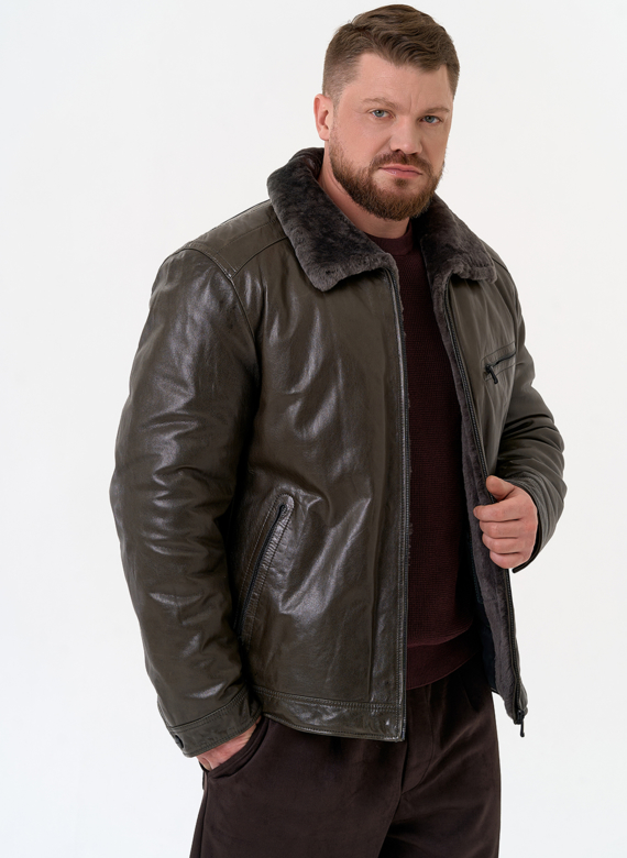 Куртка из натуральной кожи с отделкой из овчины