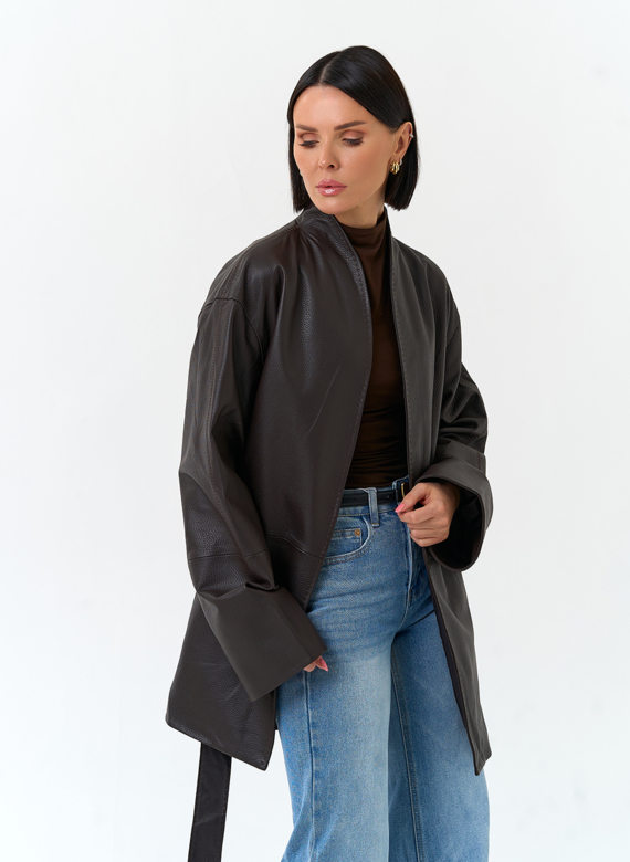 Женский жакет кимоно из натуральной кожи