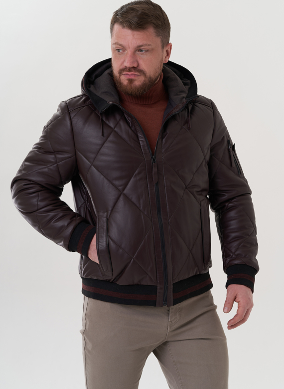 Куртка из натуральной кожи с капюшоном