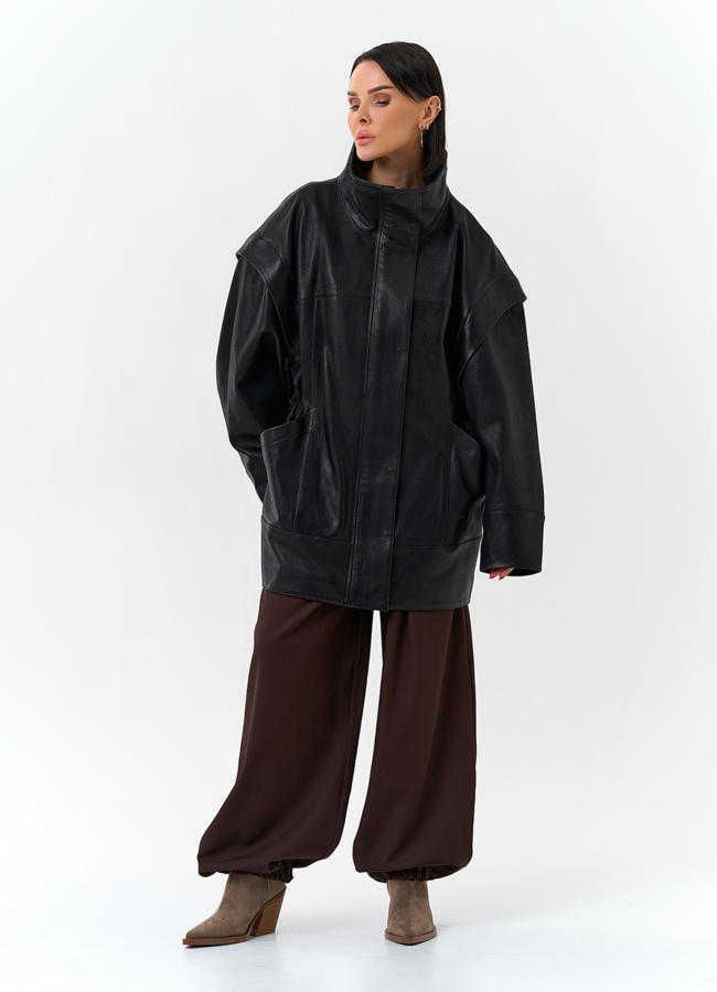 Женская куртка из натуральной кожи со съемными рукавами модель № 32873 в кредит