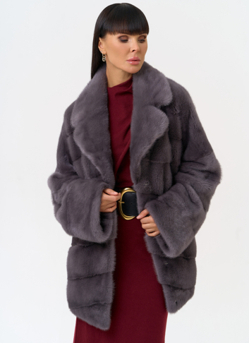 Шуба из меха норки с английским воротником