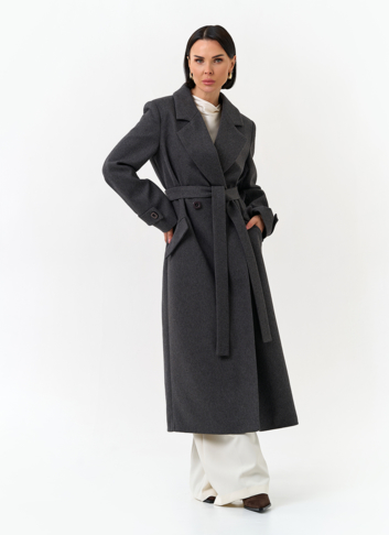 Женское длинное пальто с поясом