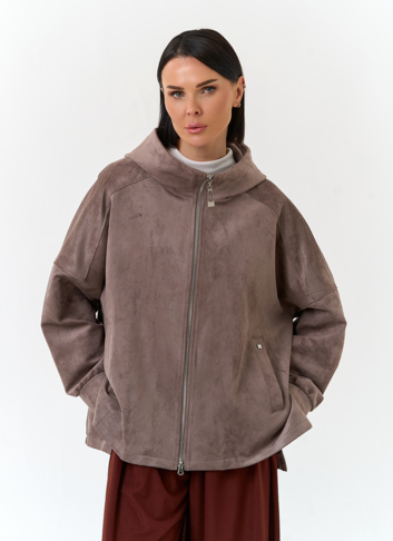 Женская куртка из эко замши с капюшоном Женская куртка из эко замши с капюшоном