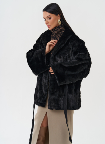 Шуба из меха норки с поясом