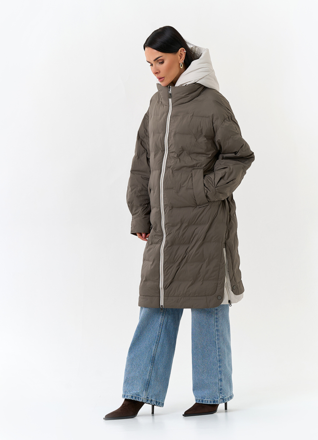 Женское утепленное пальто с капюшоном модель № 32798 в рассрочку