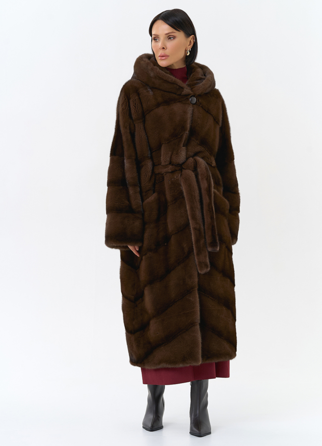 фото Шуба из меха норки с капюшоном модель № 31985