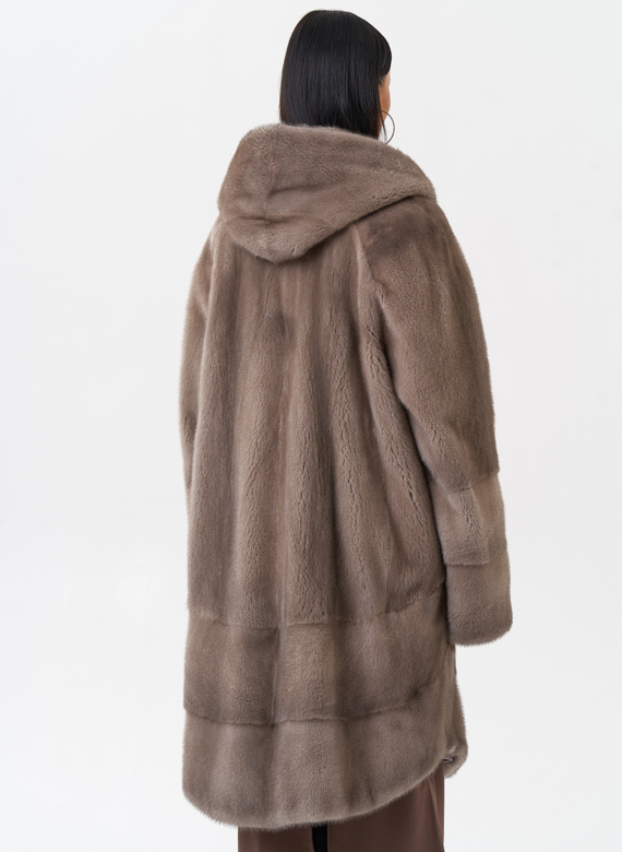 Норковая шуба с капюшоном 