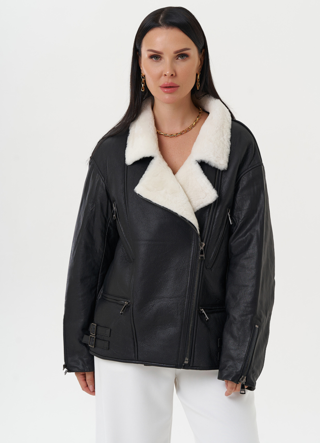 Натуральная дубленка оверсайз модель № 28429 в кредит