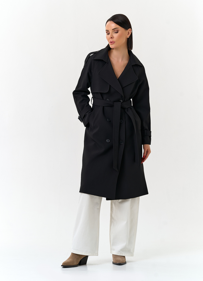 Женский плащ черного цвета модель № 33097 в рассрочку