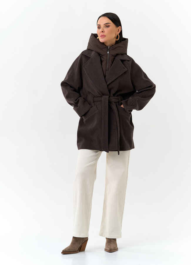 Женское пальто со съемный капюшоном модель № 32699 универмаг малина