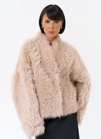 Женская короткая двухсторонняя дубленка 