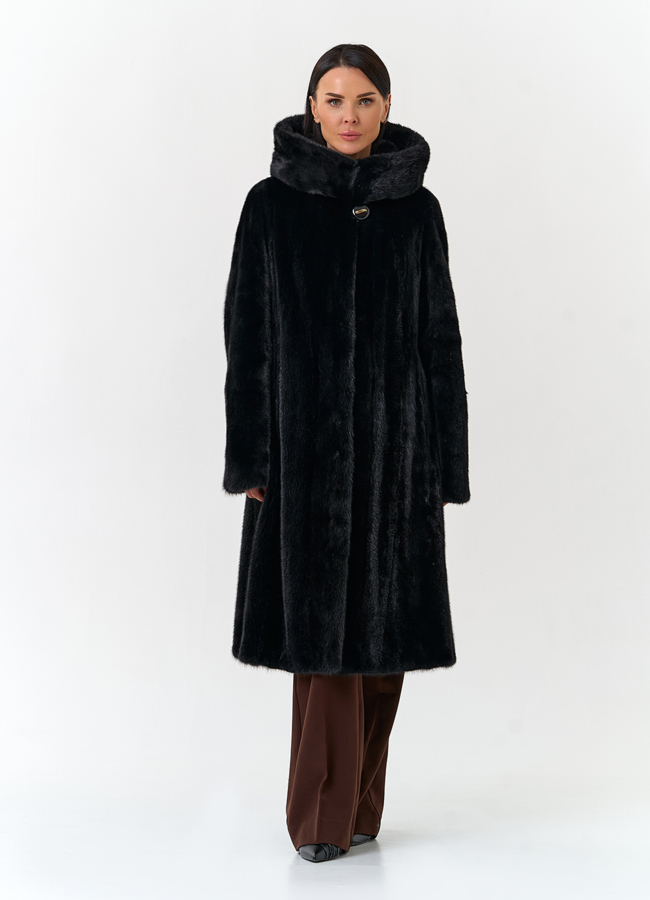 Шуба из меха норки с капюшоном модель № 32681 в кредит