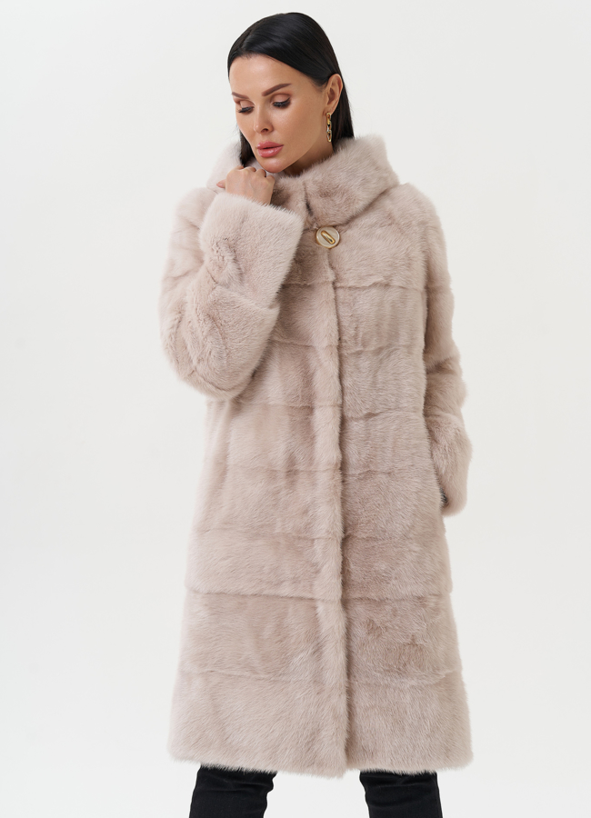 Светлая норковая шуба с капюшоном модель № 24955 универмаг малина
