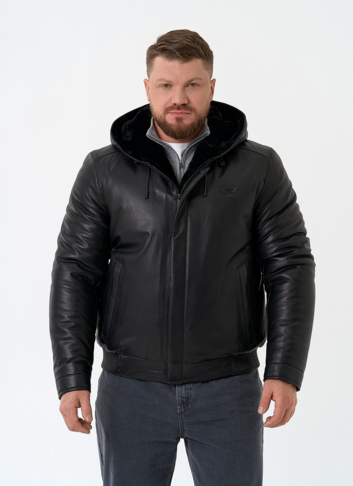 Мужской пуховик из натуральной кожи с капюшоном Мужской пуховик из натуральной кожи с капюшоном