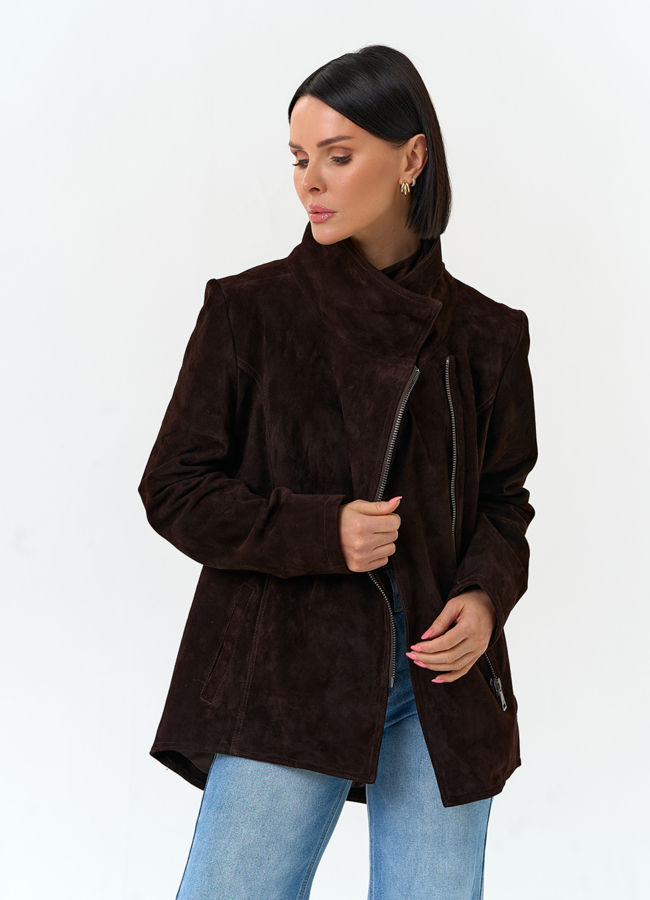 Женская куртка из натуральной замши с поясом модель № 33141 универмаг малина