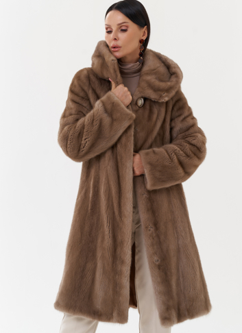 Норковая шуба балетка с капюшоном