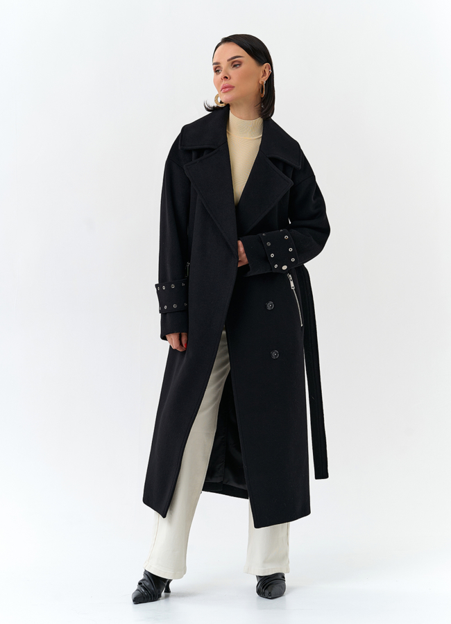 Женское пальто черного цвета модель № 32652 универмаг малина