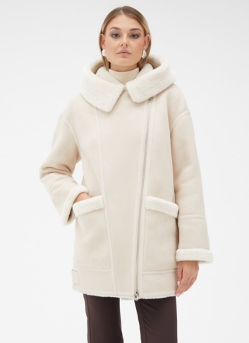 Женская удлиненная дубленка из эко кожи