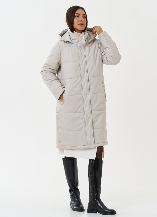 Светлый пуховик из эко кожи  модель № 27728 в кредит