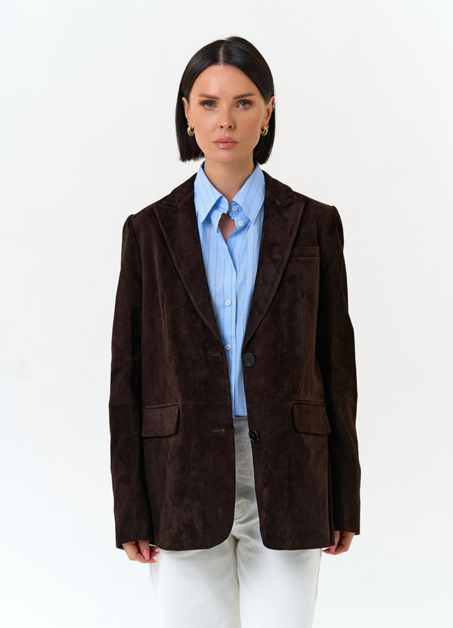 Женский замшевый жакет модель № 29925 меха малина