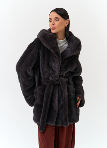 Шуба из меха норки с капюшоном