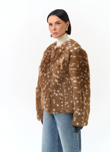 Дубленка двухстороняя с принтом бемби фото
