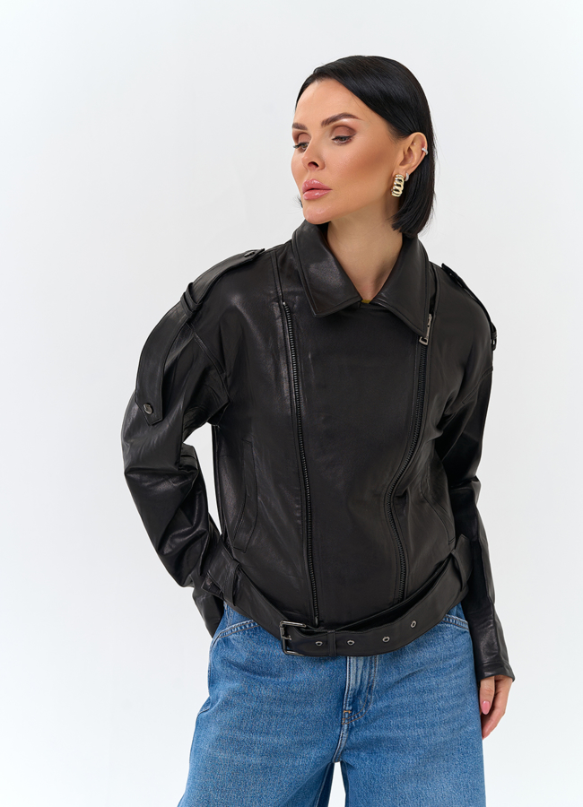 Женская куртка косуха из натуральной кожи модель № 26849 в рассрочку