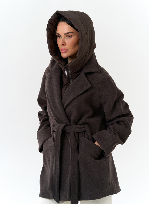 Женское пальто со съемный капюшоном