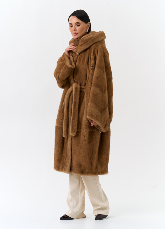 Шуба из меха норки с капюшоном модель № 32153 в рассрочку