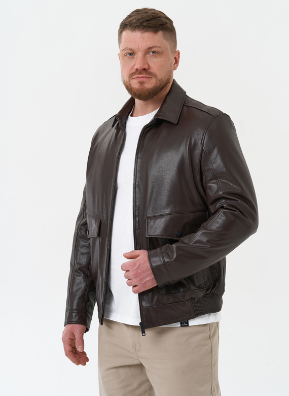 Мужская куртка из натуральной кожи коричневого цвета