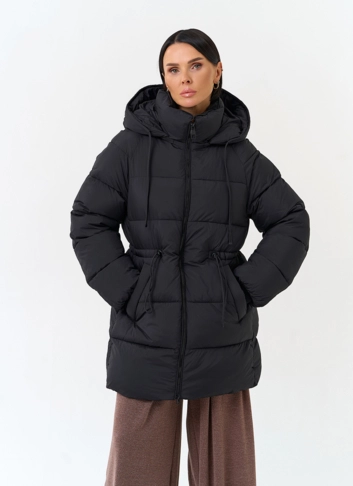 Женский укороченный пуховик с капюшоном
