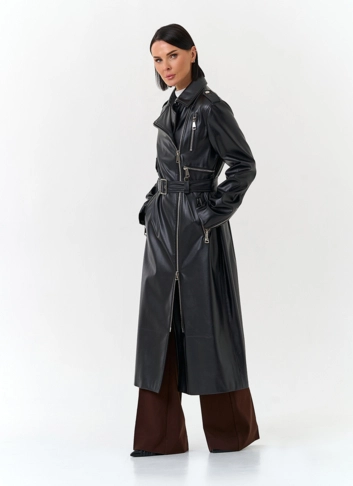 Женский длинный плащ из эко кожи 
