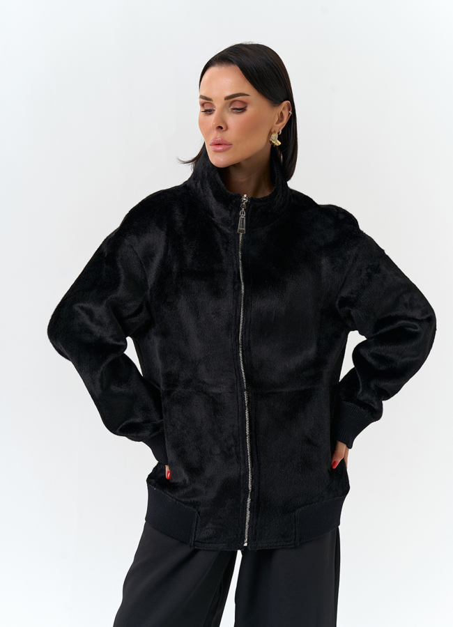 Женский бомбер из эко замши черного цвета модель № 32584 универмаг малина