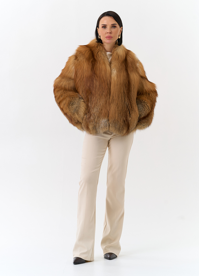 Укороченная шуба из меха рыжей лисы модель № 32502 в кредит