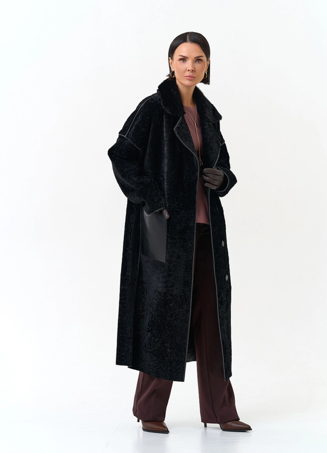 Женская двухсторонняя дубленка с английским воротником модель № 34219 в рассрочку фото