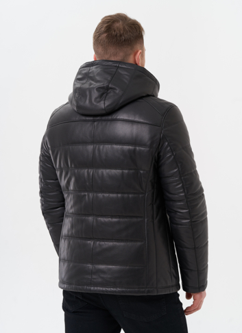 Пуховик из натуральной кожи с отделкой из мутона