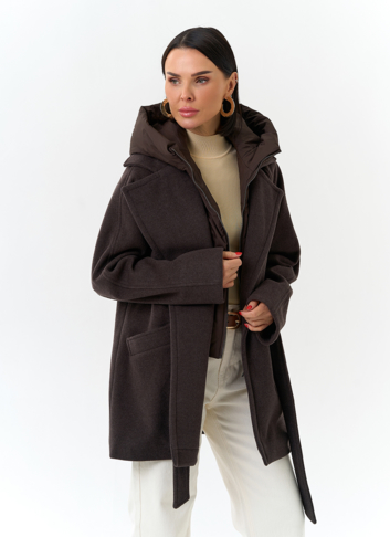 Женское пальто со съемный капюшоном