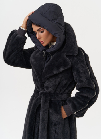 Длинная женская шуба из эко меха в цвете графит