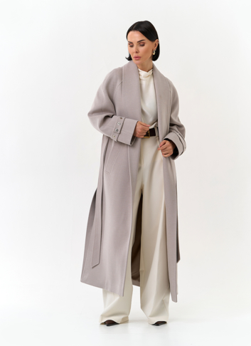 Женское длинное пальто с поясом