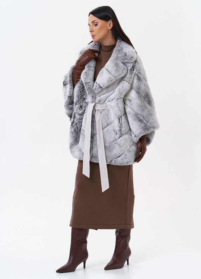 Шуба из меха кролика с английским воротником  модель № 29210 в рассрочку